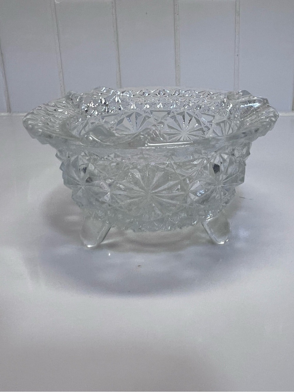 Vintage Smith Glass Daisy And Button  Clear Cauldron Ashtray